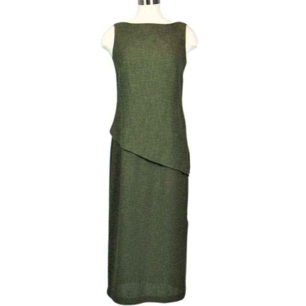 Sheri Martin Dress Sleeveless Sheath Midi Length Vintage Green Women's 4 Petite